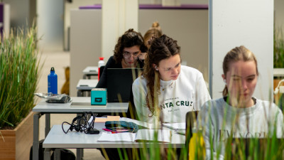 Studenten achter pc's