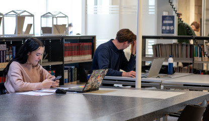 Twee studenten achter laptops
